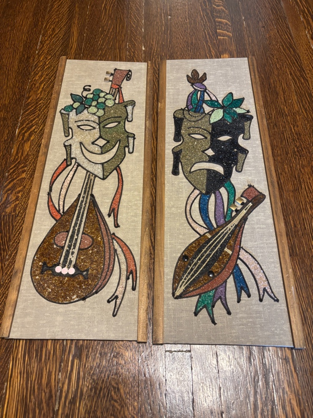 Mid Century Vintage Theater Mask Wall Art Panels - Comedy and Tragedy